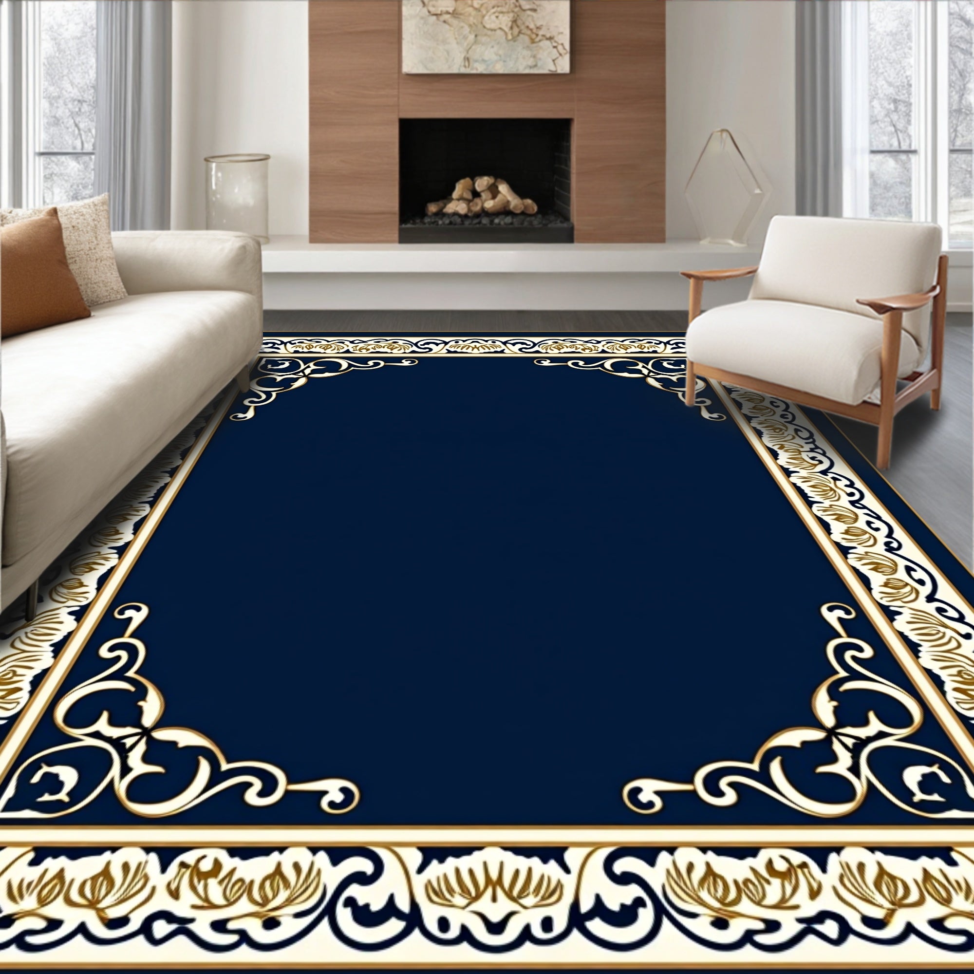 Ornate Floral Border Classic Rug