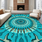 Intricate Teal Mandala Geometric Pattern Rug