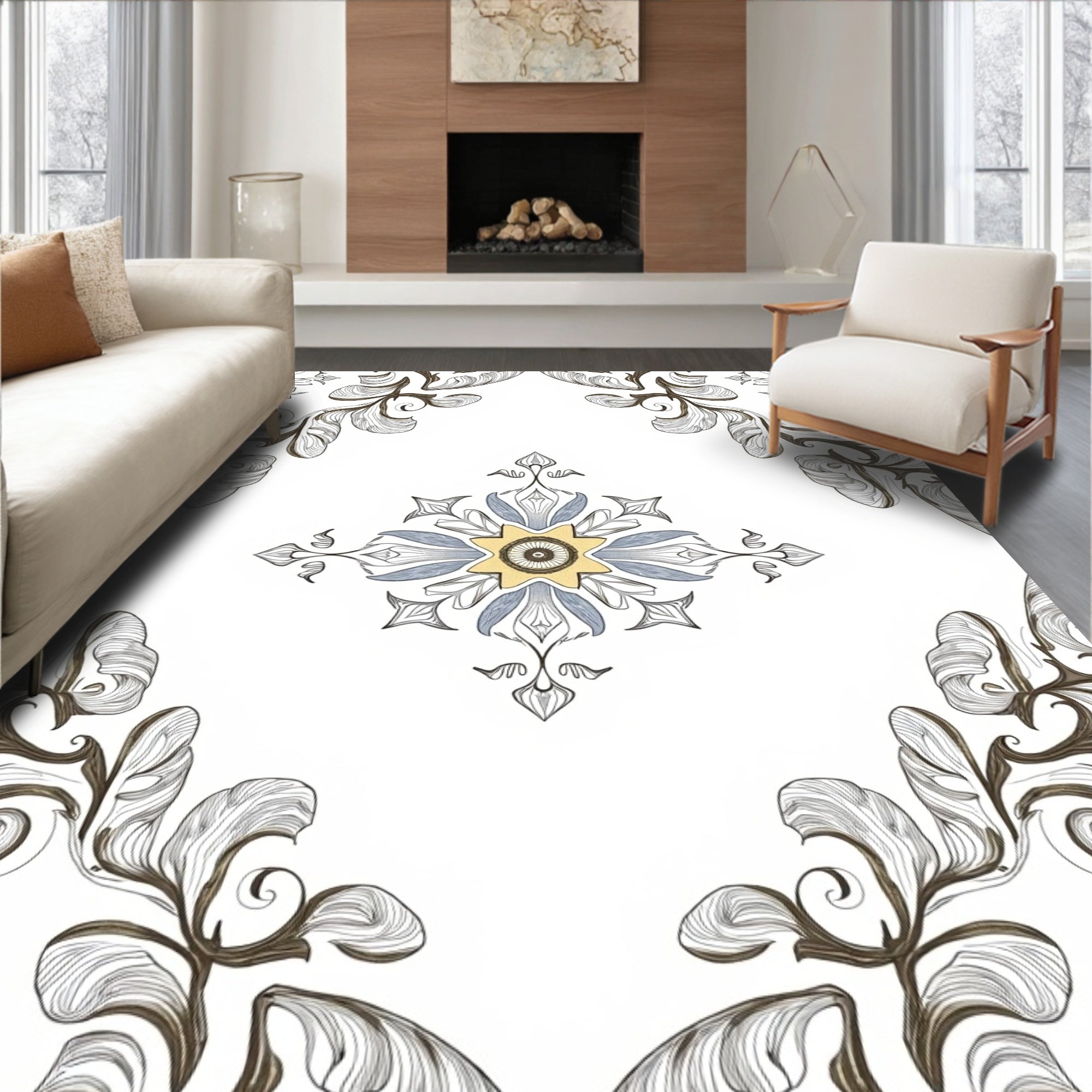 Ornate Floral Medallion Pattern Rug