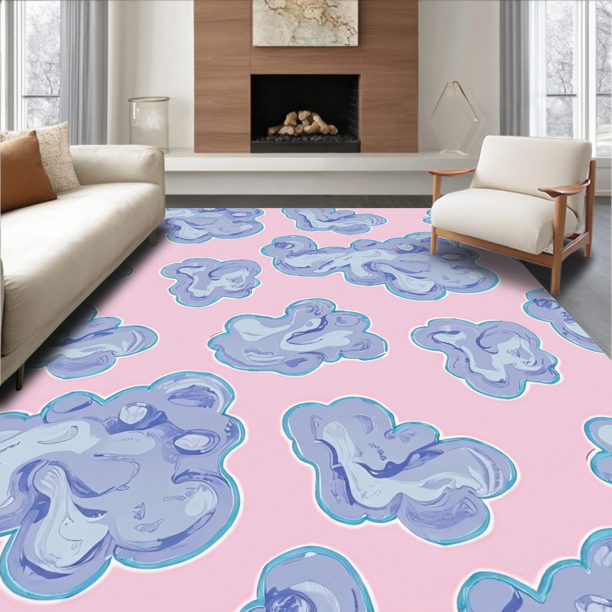 Abstract Cloud-Like Swirl Pattern Rug