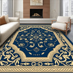 Rich Gold Navy Floral Medallion Design Rug