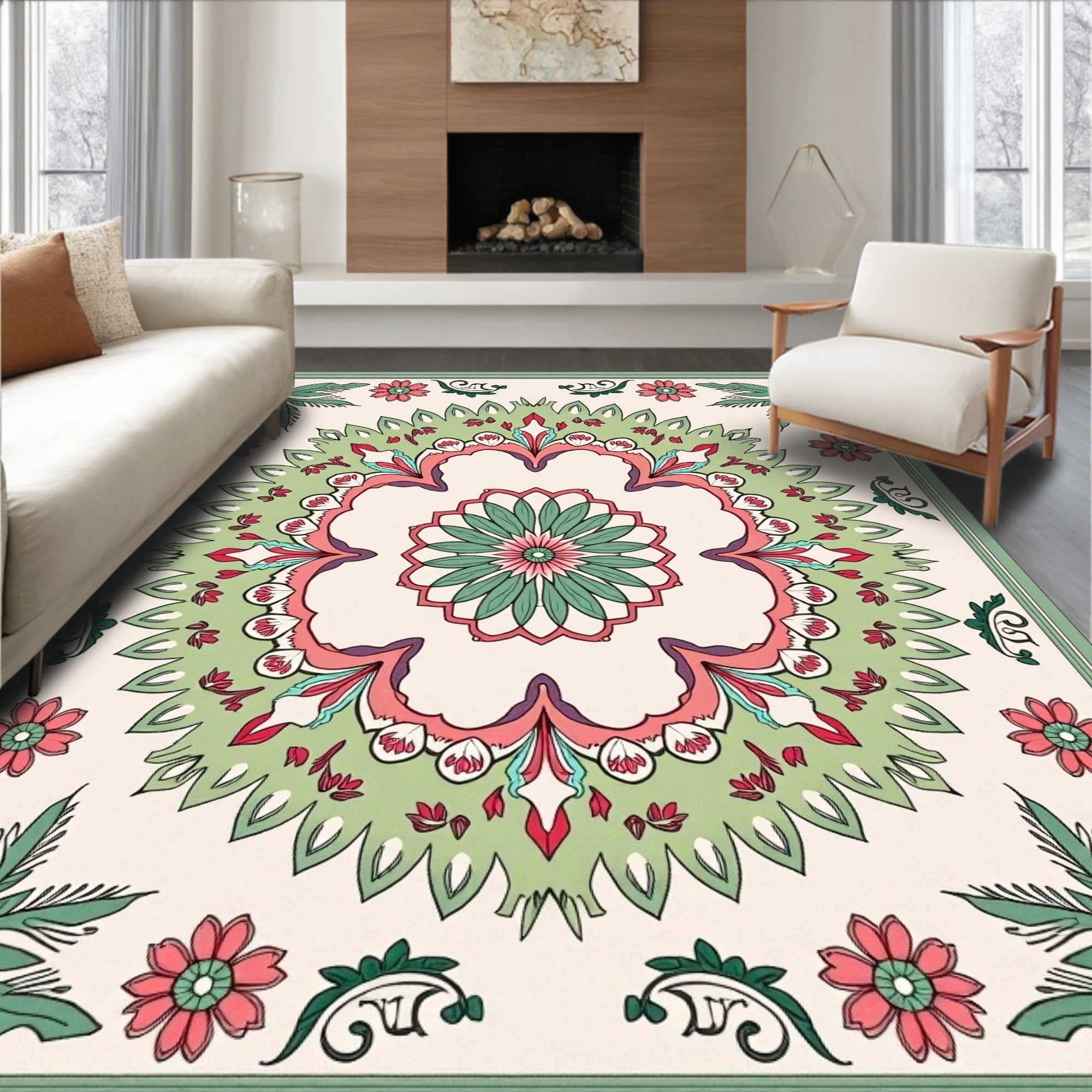 Floral Medallion Mandala Garden Rug