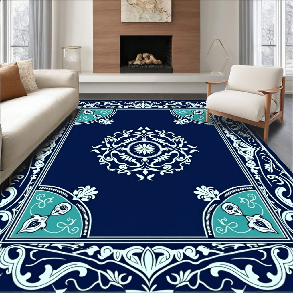 Classic Floral Mandala Blue Rug