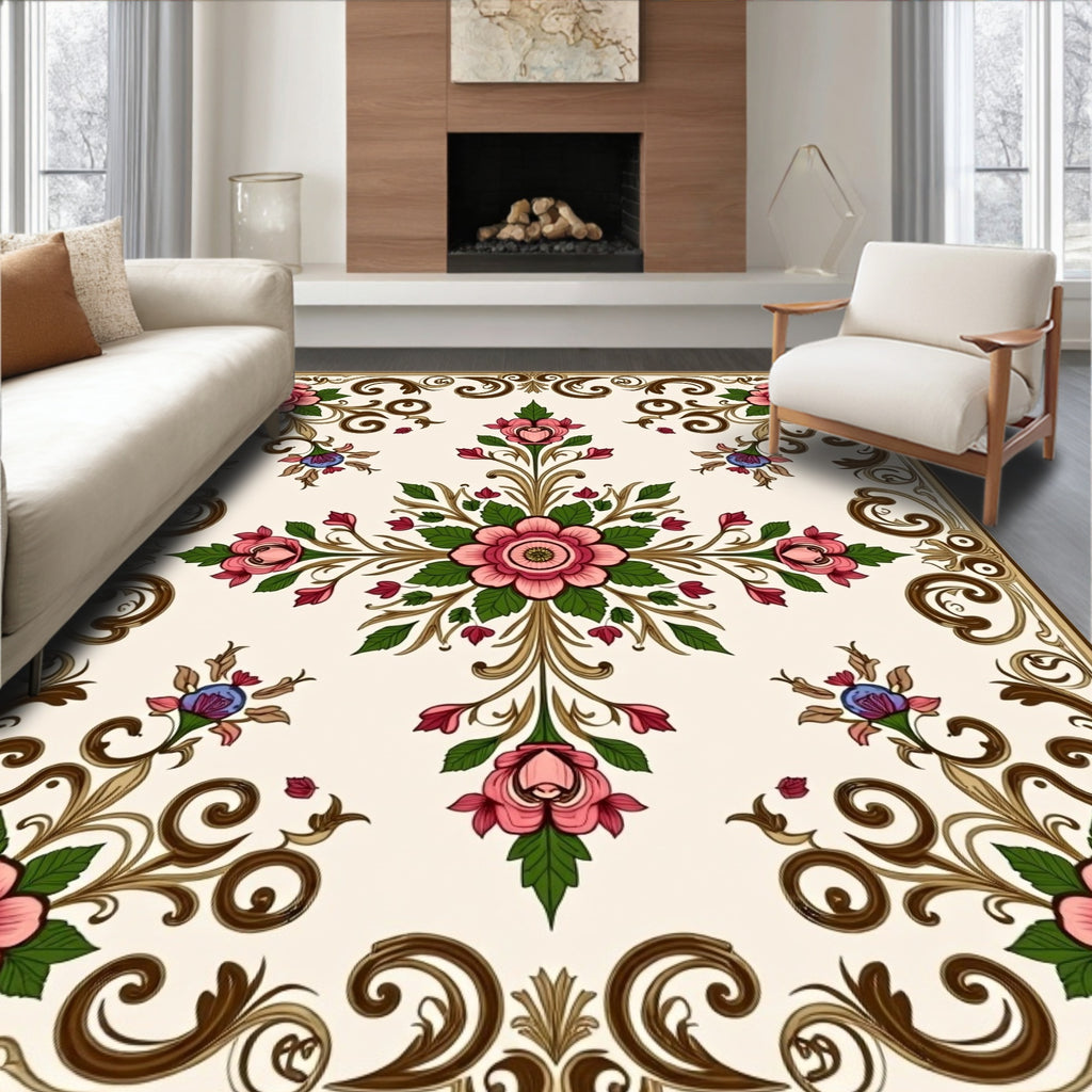 Floral Scrollwork Blossom Design Rug