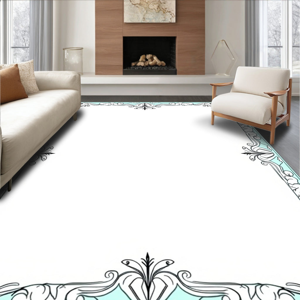 Ornate Scrollwork and Floral Border Design Rug