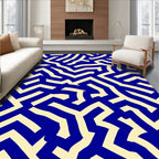 Blue Cream Abstract Maze Pattern Rug