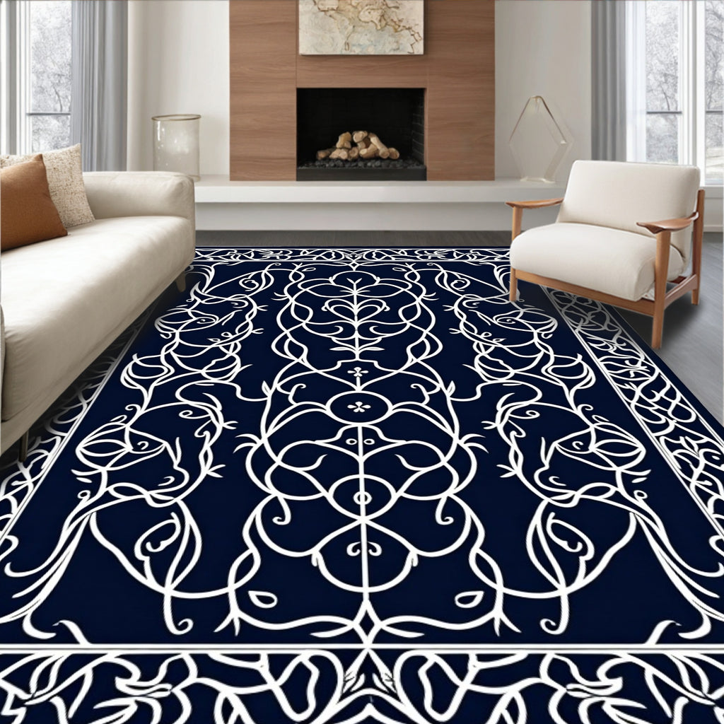 Ornate White Intertwined Floral Design Rug