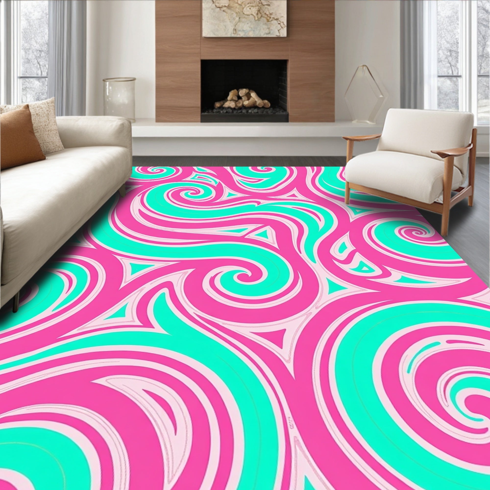 Vibrant Swirls Triangles Pattern Rug