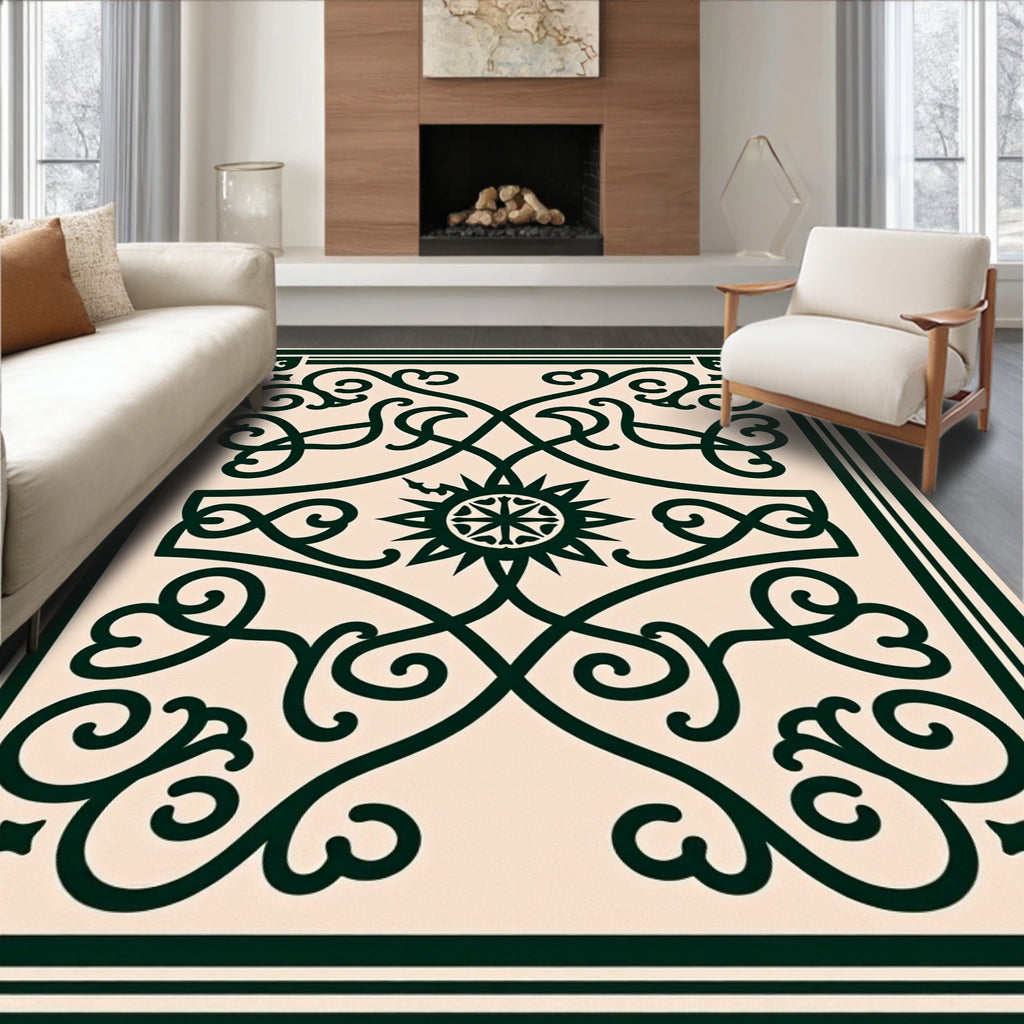 Elegant Scrollwork And Starburst Pattern Rug
