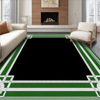 Green White Ornate Geometric Border Design Rug