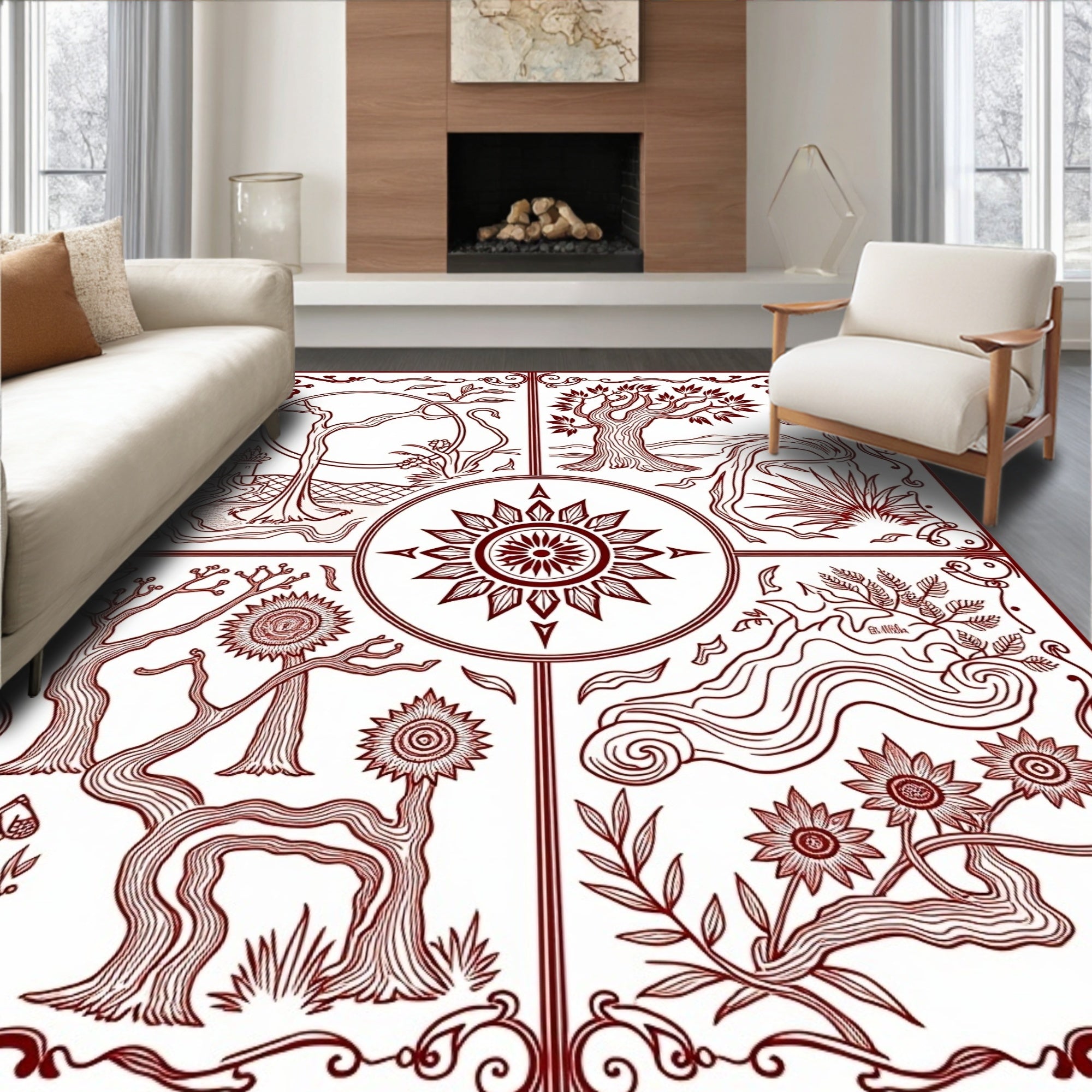 Crimson Sun Tree Nature Quarters Rug