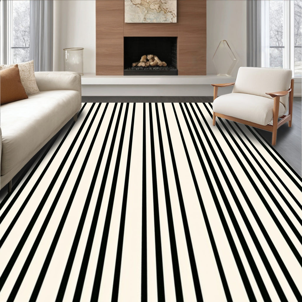 Clean Black White Stripe Pattern Rug