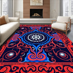 Tribal Mandala Bold Red Blue Design Rug