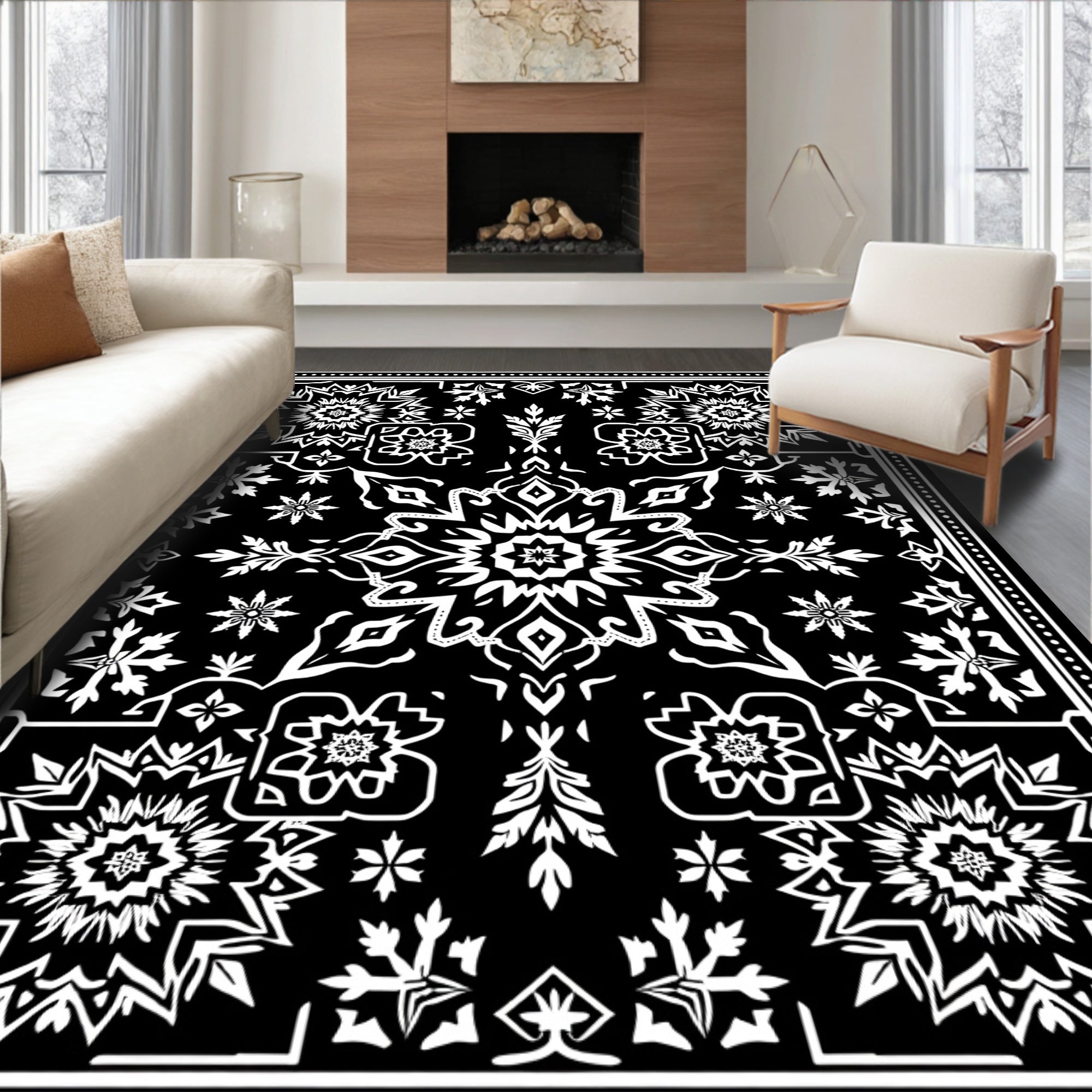 Monochromatic Intricate Star Medallion Rug