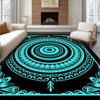 Bright Cyan Abstract Mandala Pattern Rug