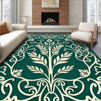 Elegant White Teal Floral Scroll Rug