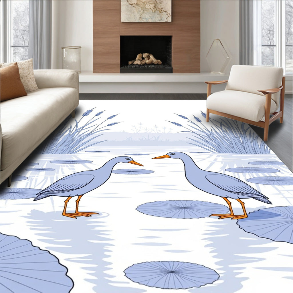 Two Cranes Beside Reeds Pattern Rug