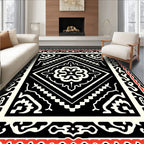 Ornate Black and Red Geometric Pattern Rug