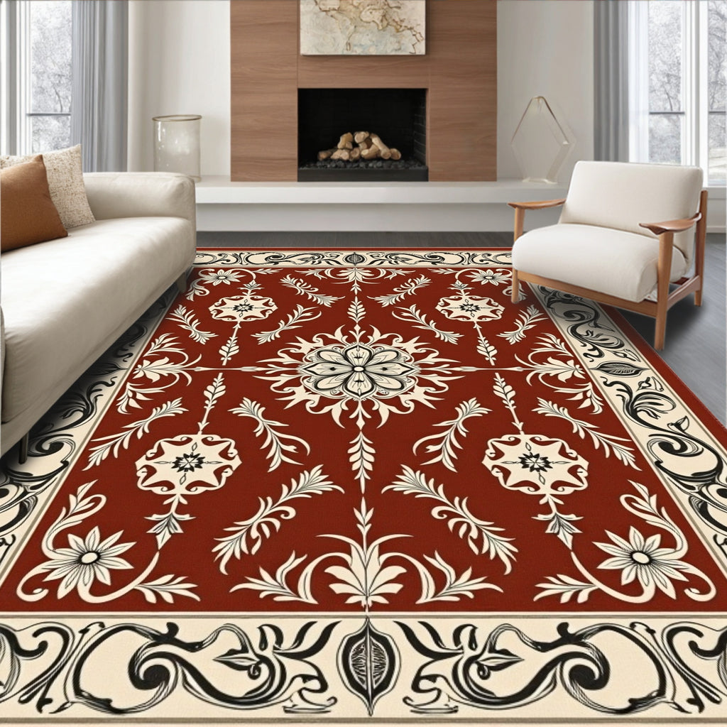 Classic Floral Scroll Border Rug