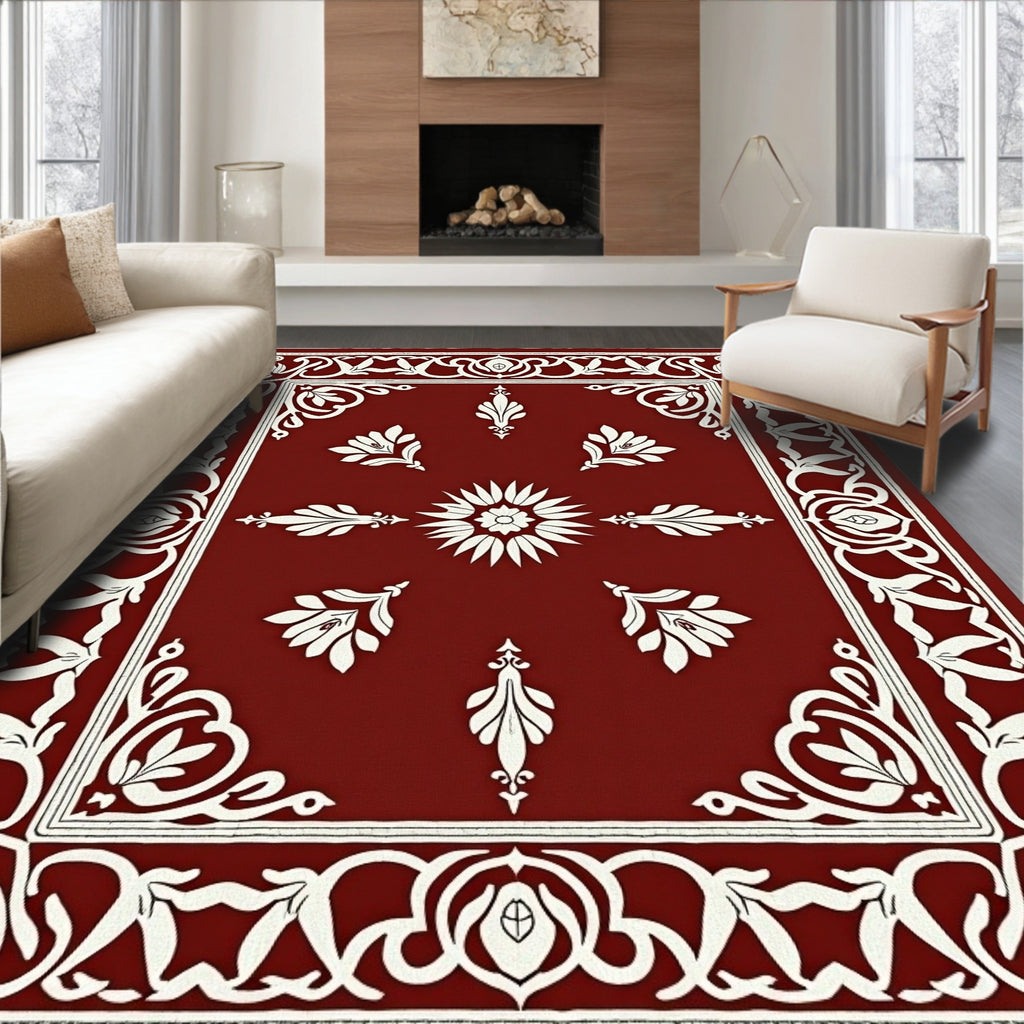 Elegant Floral Medallion Bordered Design Rug