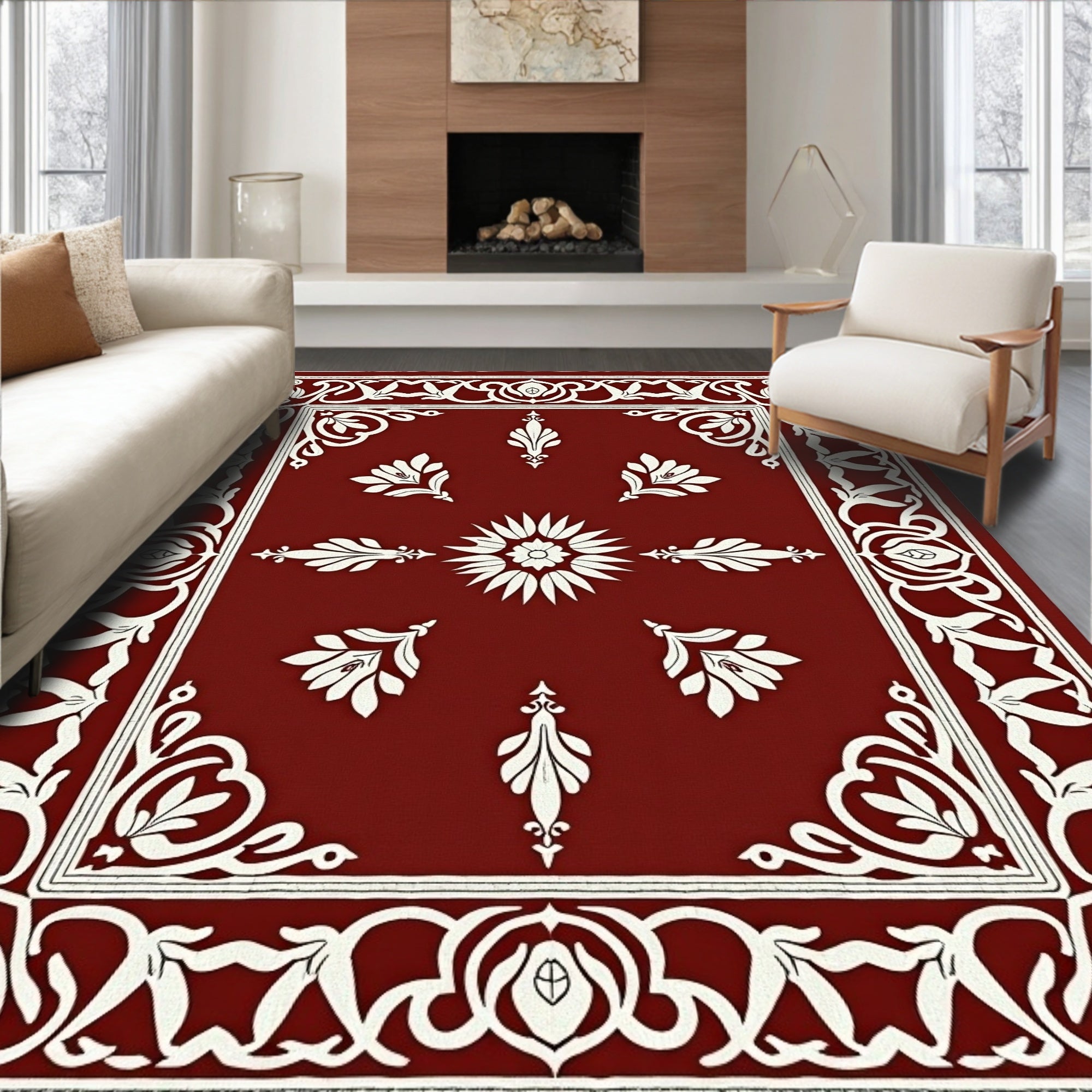 Elegant Floral Medallion Bordered Design Rug
