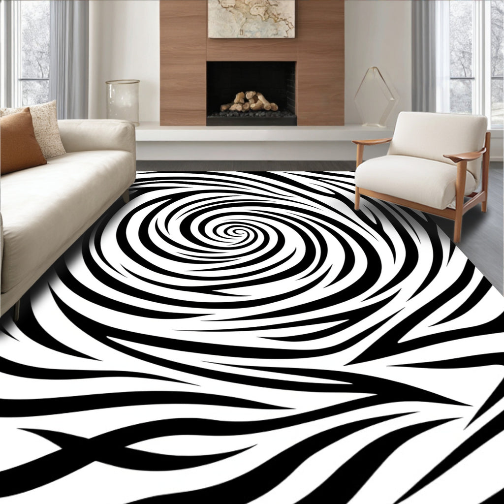 Black White Swirl Pattern Rug