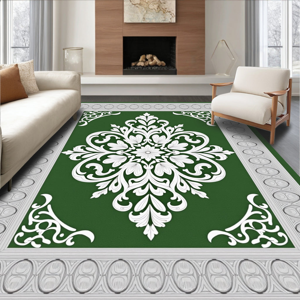 Ornate Floral Damask Accent Pattern Rug