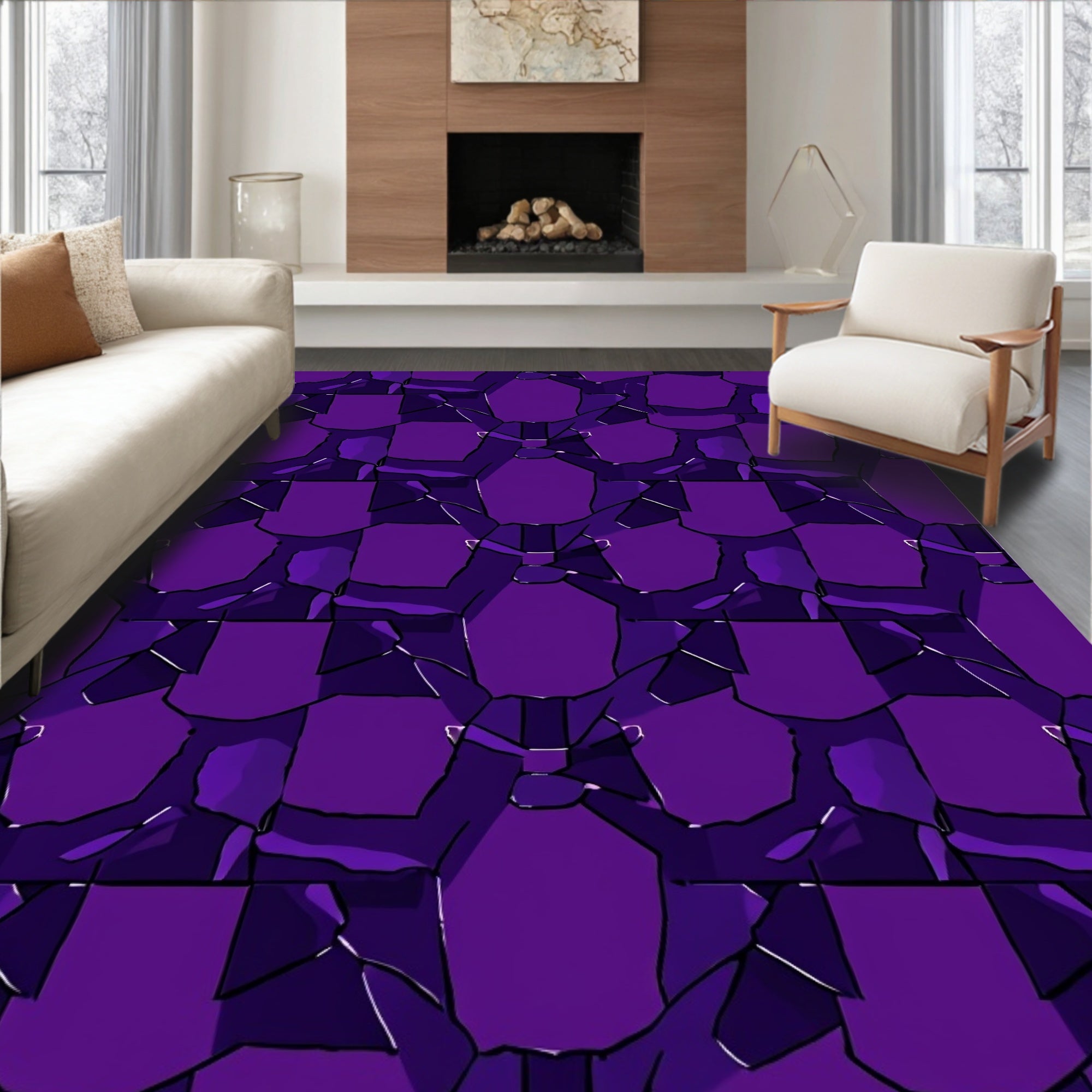 Deep Purple Geometric Tessellation Pattern Rug