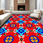 Bright Red Blue Abstract Geometric Rug