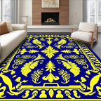 Royal Blue Yellow Floral Border Rug