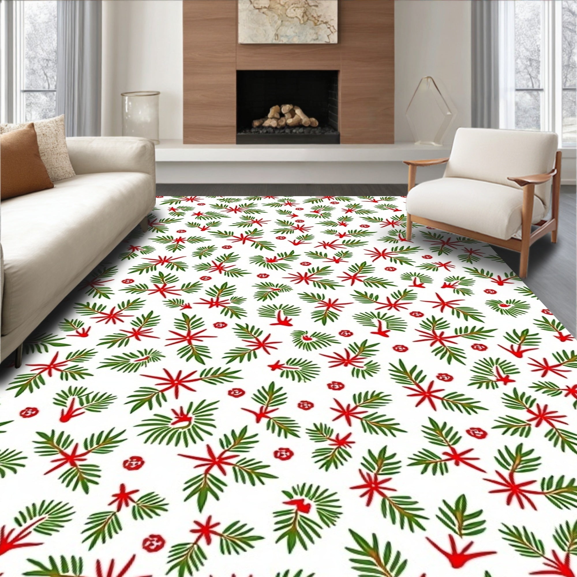 Red Green Festive Sprigs Scatter Rug