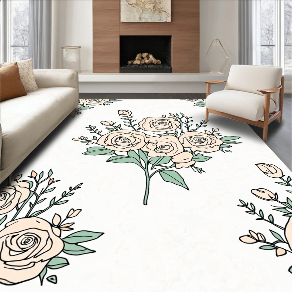 Romantic Roses Floral Pattern Rug