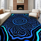 Vibrant Blue Swirl Line Art Rug