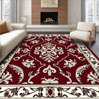 Rich Red Floral Scroll Pattern Rug