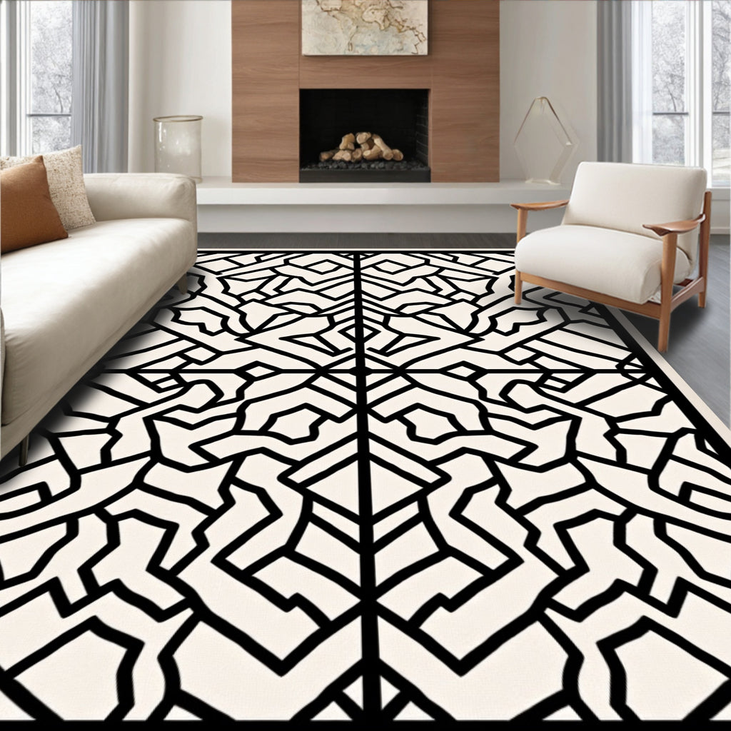 Black Geometric Abstract Pattern Rug