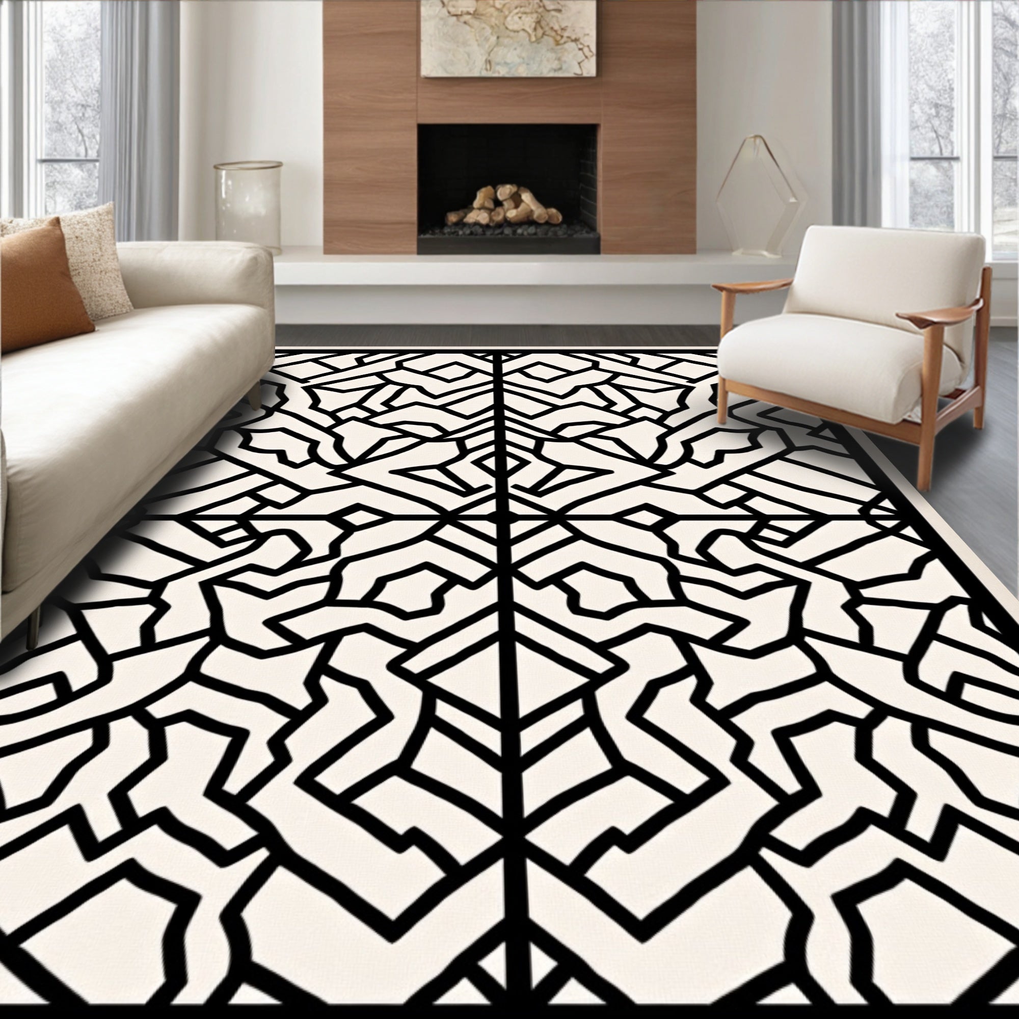Black Geometric Abstract Pattern Rug