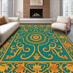 Teal Gold Intricate Floral Medallion Design Rug