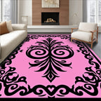 Black Floral Swirl Pink Inspired Pattern Rug
