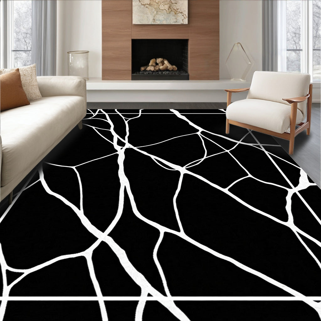 Black White Intersecting Line Abstract Rug