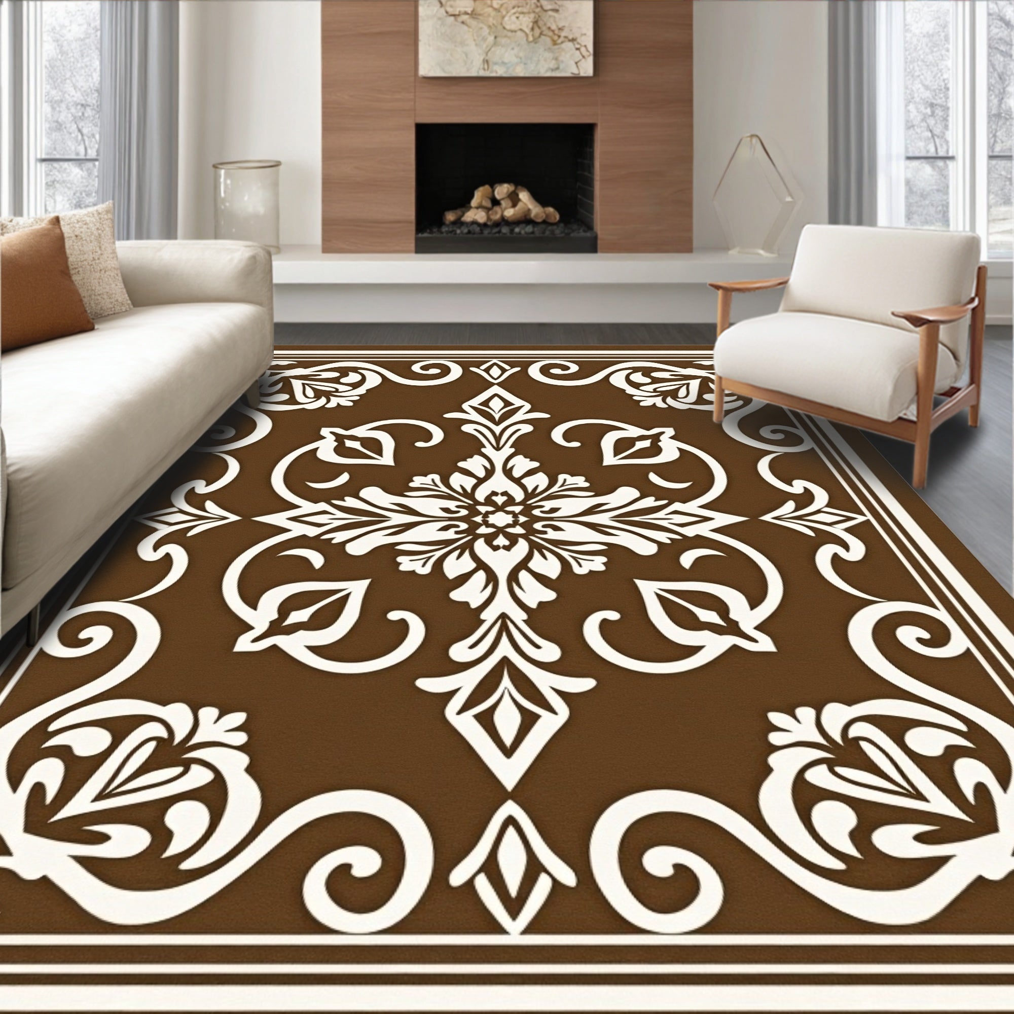 Elegant Floral Scrollwork Pattern Rug
