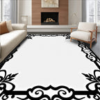 Black Scroll Leaf Frame Design Rug