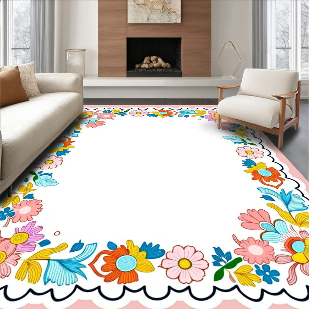 Vibrant Floral Border Pattern Rug