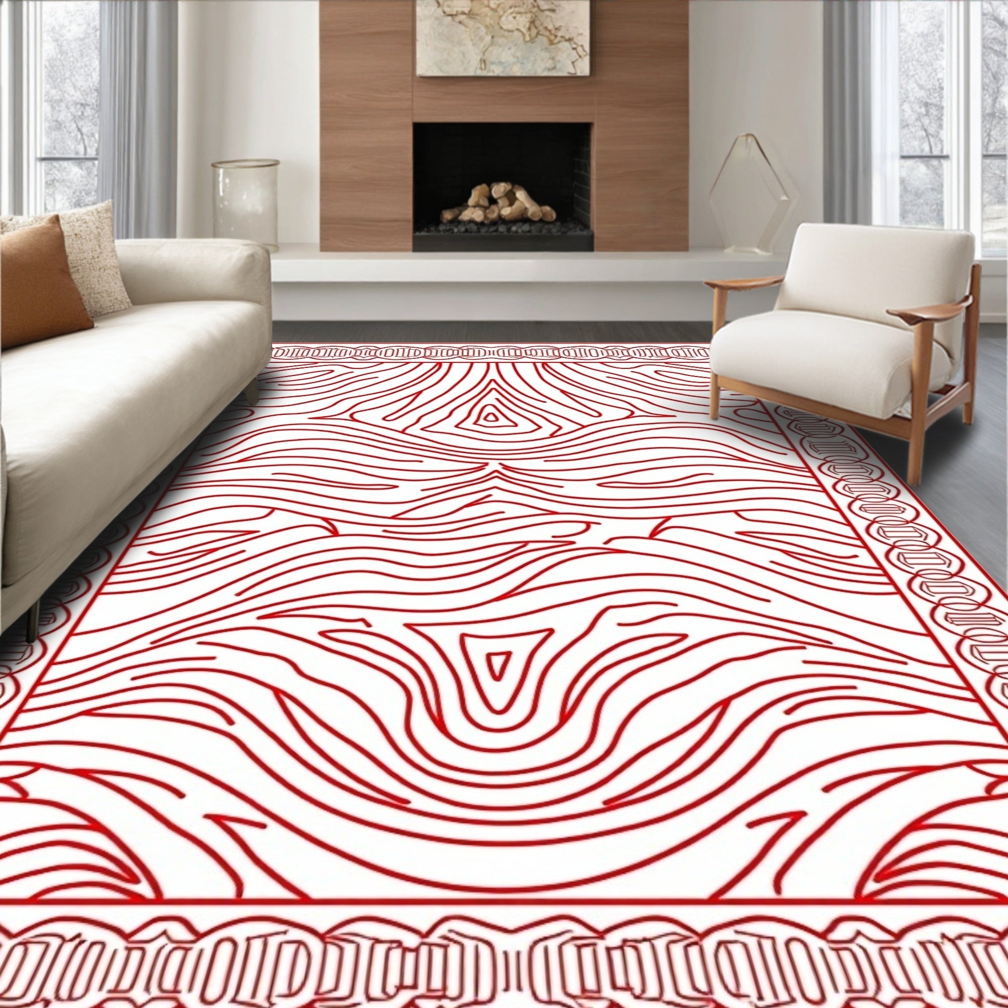 Red Wood Grain Pattern Rug