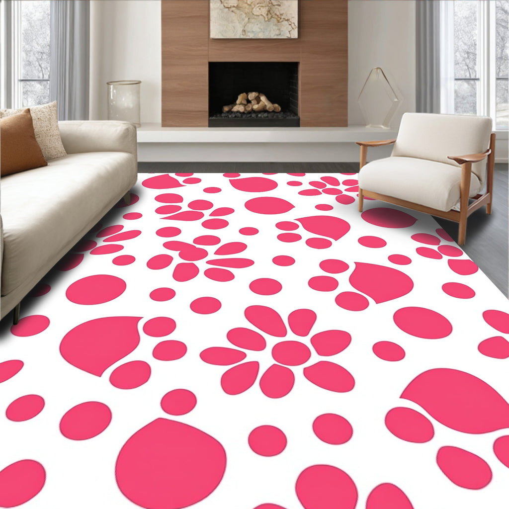 Bright Pink Floral Dot Pattern Rug