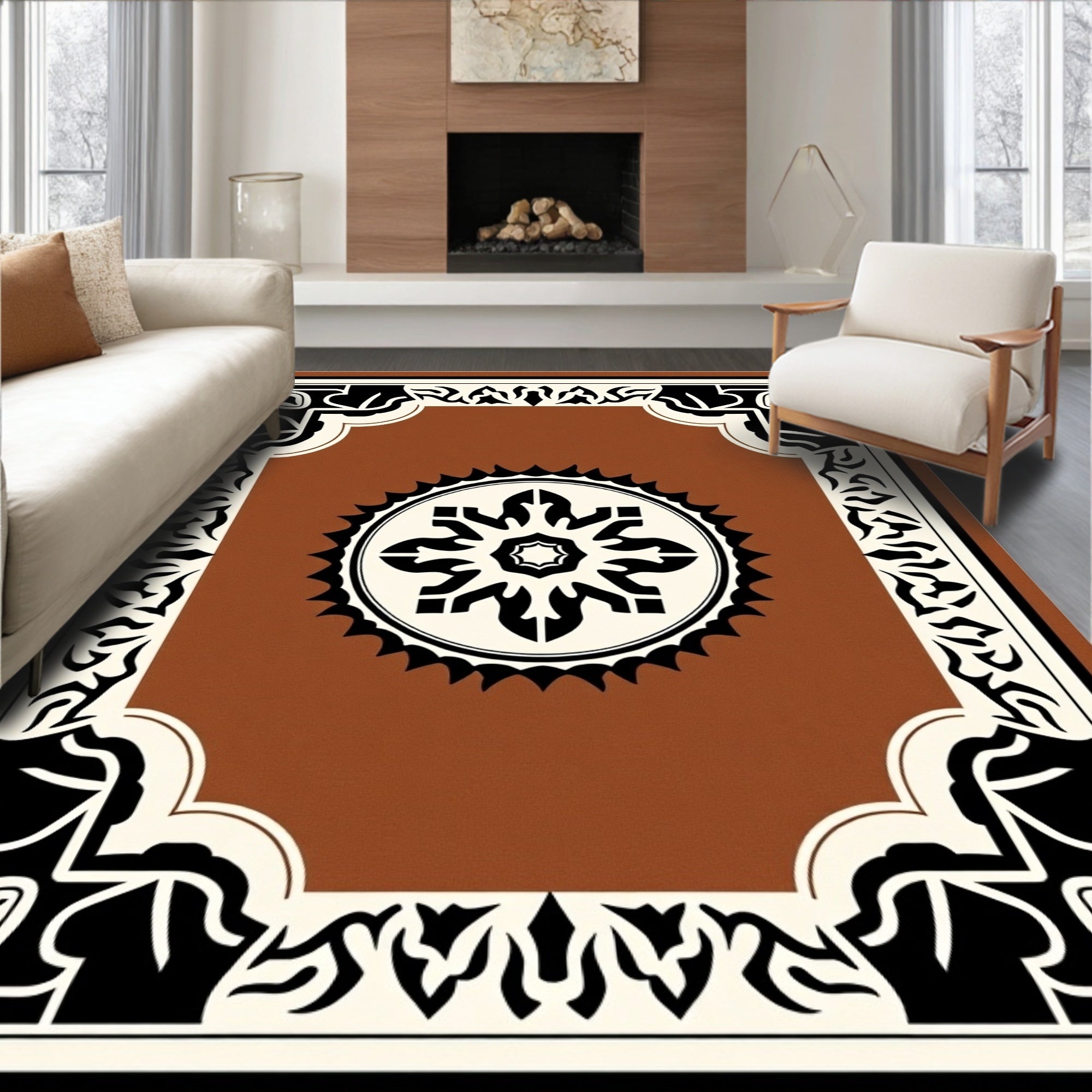 Vintage Framed Floral Medallion Rug