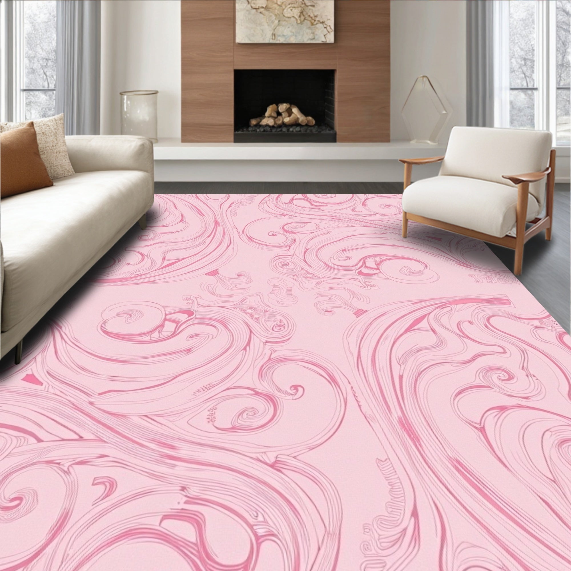 Art Nouveau Pink Swirl Pattern Rug
