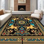 Graphic Gold Red Blue Animal Pattern Rug