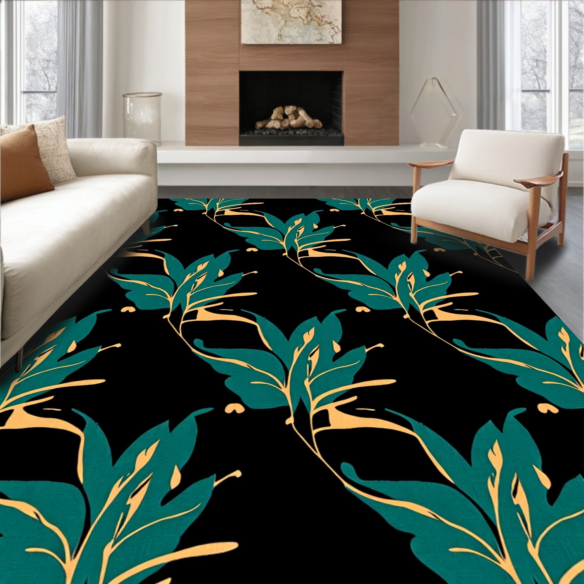 Emerald Green Foliage Abstract Pattern Rug