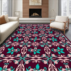 Regal Teal Pink Floral Scroll Rug