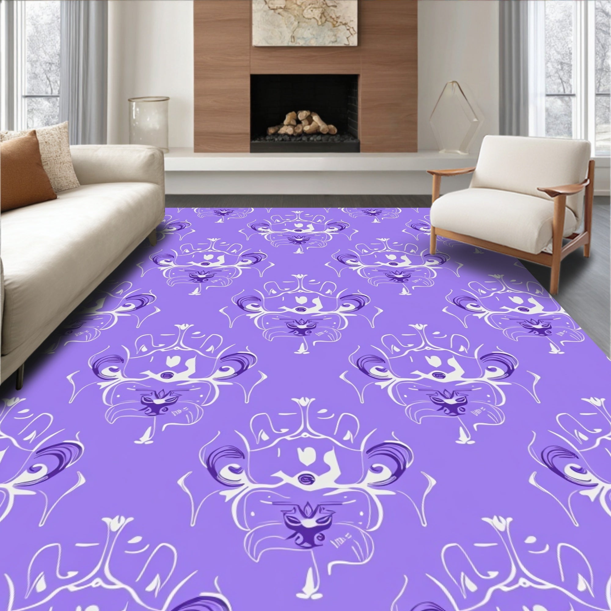 Ornate Lavender Pattern With Floral Motifs Rug
